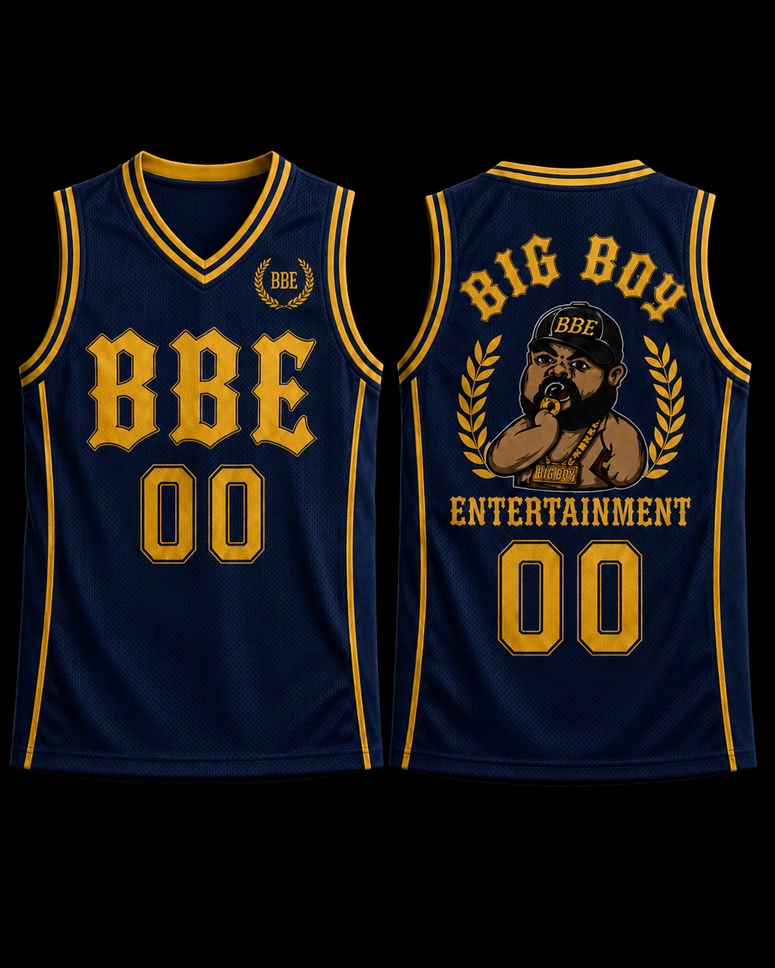 BBE basketball jersey Navy / Gold front and back