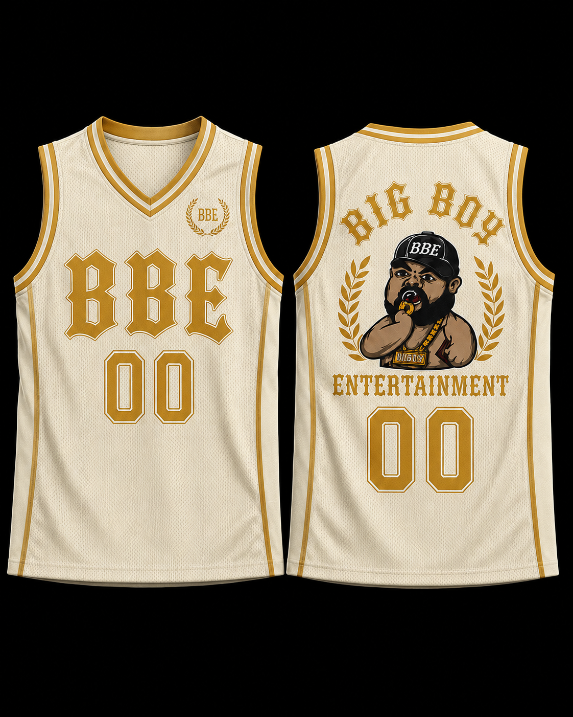 BBE basketball jersey Cream / Gold front and back