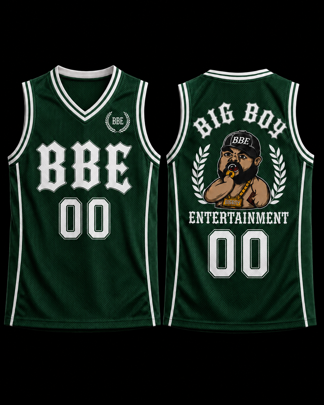 BBE basketball jersey Forest Green / White front and back